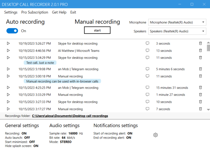 Desktop Call Recorder screenshot